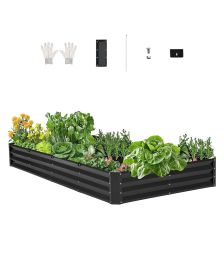 VEVOR Metal Raised Garden Bed, 8 x 4 x 1 ft Outdoor Galvanized Planter Box, with Open Bottom, Large Planter Raised Bed for Gardening Vegetables
