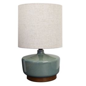 17" Tall Modern Mid-Century Ceramic Table Lamp with Wood Base