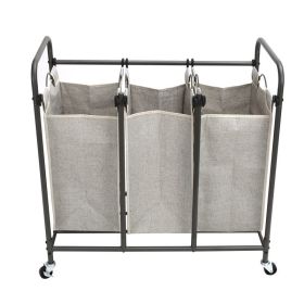 Laundry Sorter and Hamper, Metal Rolling Cart with 3 Removable Fabric Bins, Grey