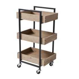 3-Tier Jace Wood Steel Rolling Utility Cart, Black