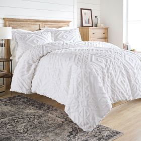 3-Piece White Chenille Cover Duvet Set, Full/Queen