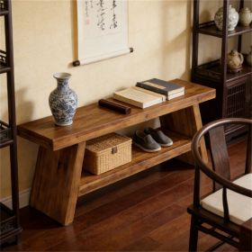 Double layered entrance bench, solid wood shoe bench, open storage design, bench