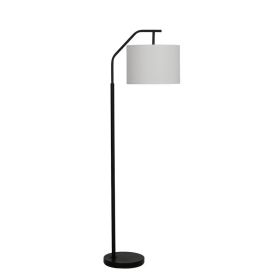 62" Black Metal Angled Downbridge Floor Lamp with Linen Shade