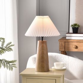 Wood Grain Finish Table Lamp with Pleated Shade