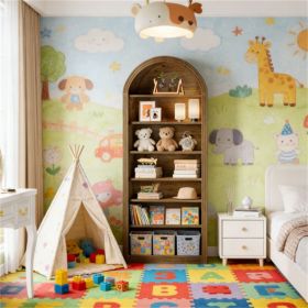 Arched bookshelf, high bookshelf with storage rack, wooden display rack