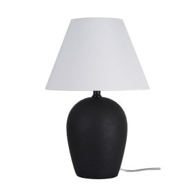 18"H Ceramic Urn Style Table Lamp, Matte Black Finish, with White Linen Empire Shade