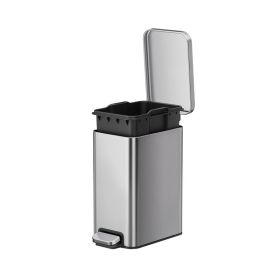 Bedroom / Office Trash Can, 2.6 Gallon Small Stainless Steel Step Garbage Bucket Bin with Soft Close Lid, Silver