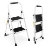 2 Step Ladder, Folding Step Stool with Anti-Slip and Wide Pedal, Lightweight Stepladder with Handrails, Portable for Kitchen, Household, 330LBS, White