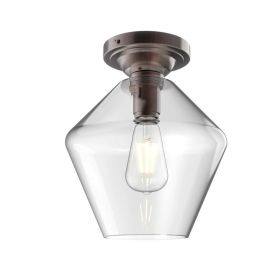 9" Farmhouse Bronze Flush Mount Ceiling Light, Metal Base Clear Glass Shade