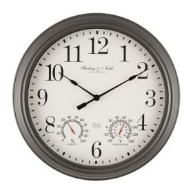 15.5" Indoor/Outdoor Gray Gunmetal Finish Arabic Round Analog Wall Clock