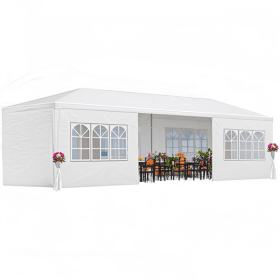 10*30ft (3X9M) white 8-sided (4 windows) outdoor garden pavilion, wedding party tent, rain shelter, parking shed, advertising tent