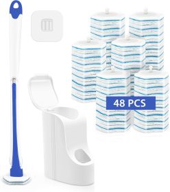 Disposable Toilet Brush with 48 Wand Cleaner Refills, Wall Mounted Toilet Bowl Brush Holder Set