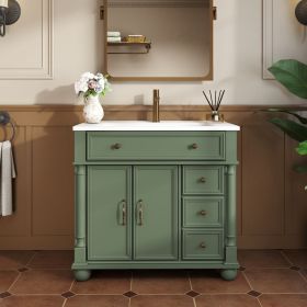 35.6" Mid-Century Bathroom Vanity Sink with Roman Column Base, Farmhouse Freestanding Bathroom Vanity Sink with Storage