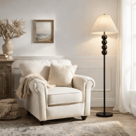 Mid Century Modern Wood Large Floor Lamp with Pleated Lampshade 65"H Classic modern lighting for living rooms and bedrooms