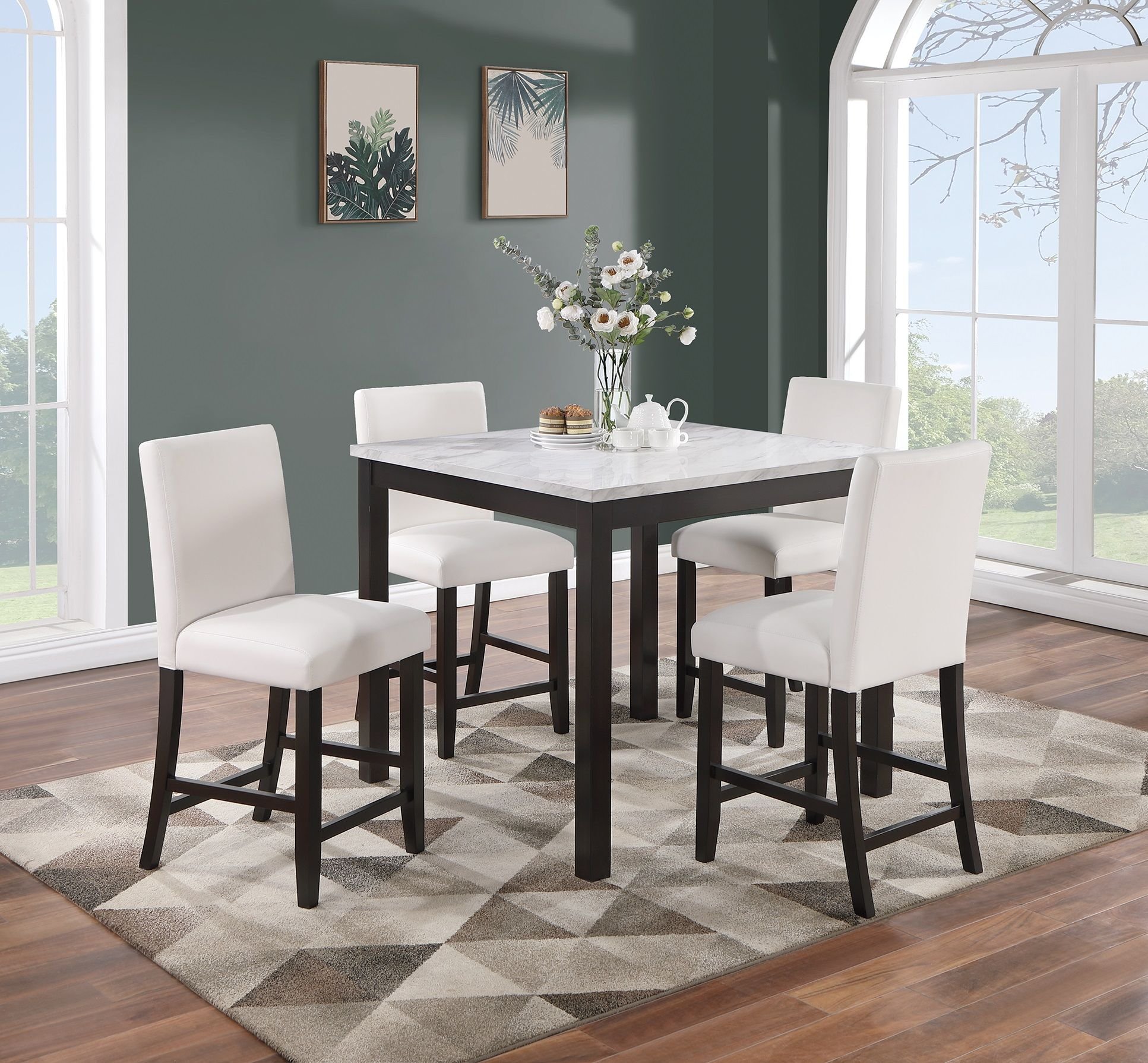 Modern 5pc Counter Height Dining Set Kitchen Dinette Faux Marble Top ...