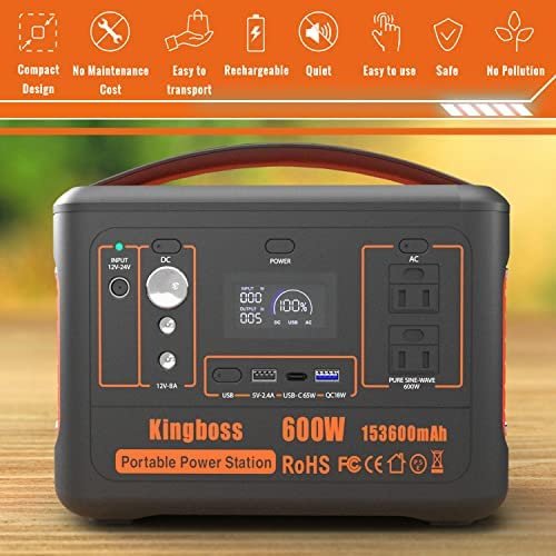 Portable Power Station 110V/600W 568Wh Lithium Battery Pure Sine Wave ...
