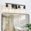 24" Modern Black 4-Light Bathroom Vanity Light Fixture, Industrial Wall Sconce with Clear Glass Shades for Mirror, Bathroom, Bedroom