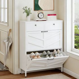 Shoe Cabinet with 2 Flip Drawers and 2 Drawers, Slim Metal Entryway Storage Cabinet