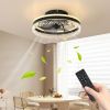 Modern LED Ceiling Fan with Light – 16'' Dimmable Ceiling Light with Invisible Blades and Crystal Design