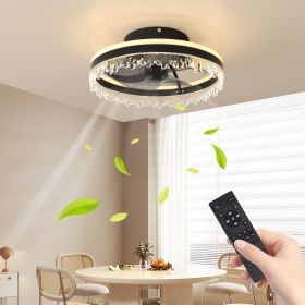 Modern LED Ceiling Fan with Light – 16'' Dimmable Ceiling Light with Invisible Blades and Crystal Design
