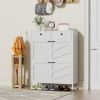 Shoe Cabinet with 2 Flip Drawers and 2 Drawers, Slim Metal Entryway Storage Cabinet