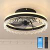 Modern LED Ceiling Fan with Light – 16'' Dimmable Ceiling Light with Invisible Blades and Crystal Design