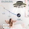 Modern LED Ceiling Fan with Light – 16'' Dimmable Ceiling Light with Invisible Blades and Crystal Design