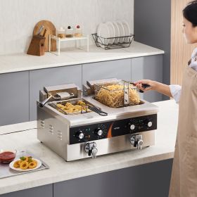 Commercial Electric Deep Fryer Countertop Fryer 3500W Dual Tank 2x9Qt/8.5L (Option: Silver)