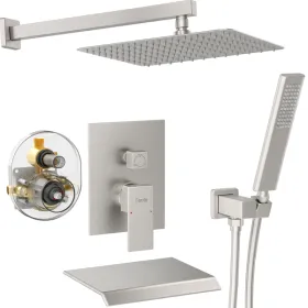 Male NPT Brushed Nickel Shower System, 12 Inch Shower Fixtures Rain Shower Head With Handheld Shower Spray, Wall Mount[Unable Ship Weekends, TK/T (Option: defaulttitle)