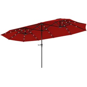 13ft Double-Sided Market Umbrella, Large Patio Umbrella With Solar Lights, Crank Handle For Garden, Pool, Yard, Wine Red (Option: Red)