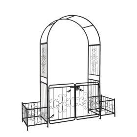 Garden Arbor Arch With Gate And Planter Box, Wedding Arch Archway For Ceremony Party, Trellis For Plant Climbing, Christmas Decorations Pergola F (Option: Black)