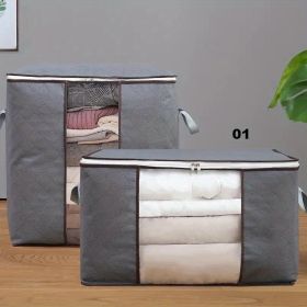 1pc Large Capacity Clothes Storage Bag Organizer With Reinforced Handle Thick Fabric For Comforters, Blankets, Bedding, Foldable With Sturdy Zipp (Color: Grey, size: Level)