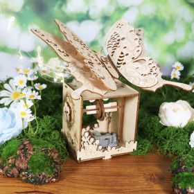 3d Wooden Puzzle Hand Butterfly Music Box You Are My Sunshine Handmade Assembly Model Kit Holidays Brthdays Christmas Gifts (Color: burlywood)
