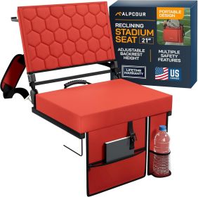 Alpcour Folding Reclining Stadium Seat with Back Support for Bleachers (Color: Red, size: 21" Wide)