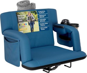 Alpcour Premium Reclining Stadium Seat for Bleachers with Back Support (Color: Navy blue, size: 25" Wide)